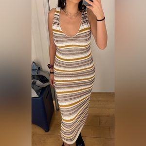 House of Harlow 1960 Gold and White Striped Knit Midi Dress